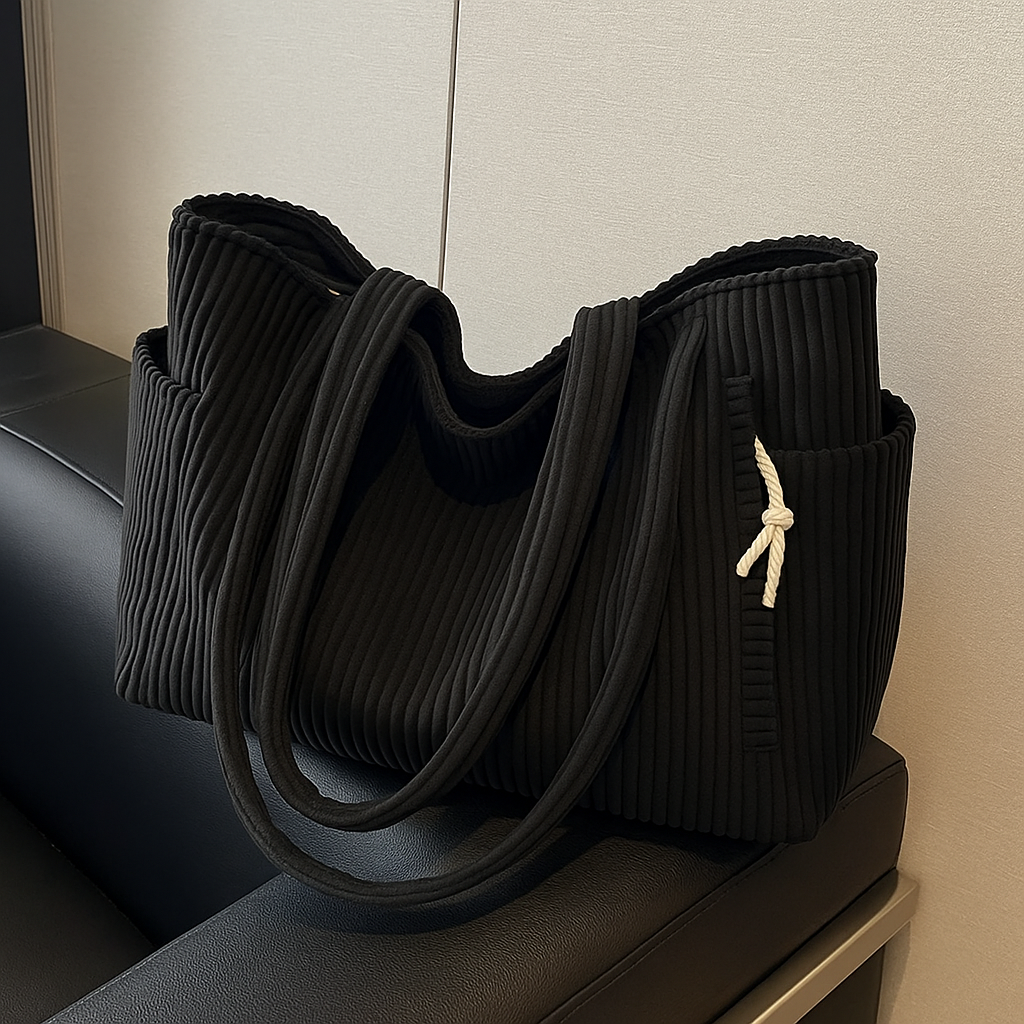 Bolso de mano acanalado con detalle de cordón