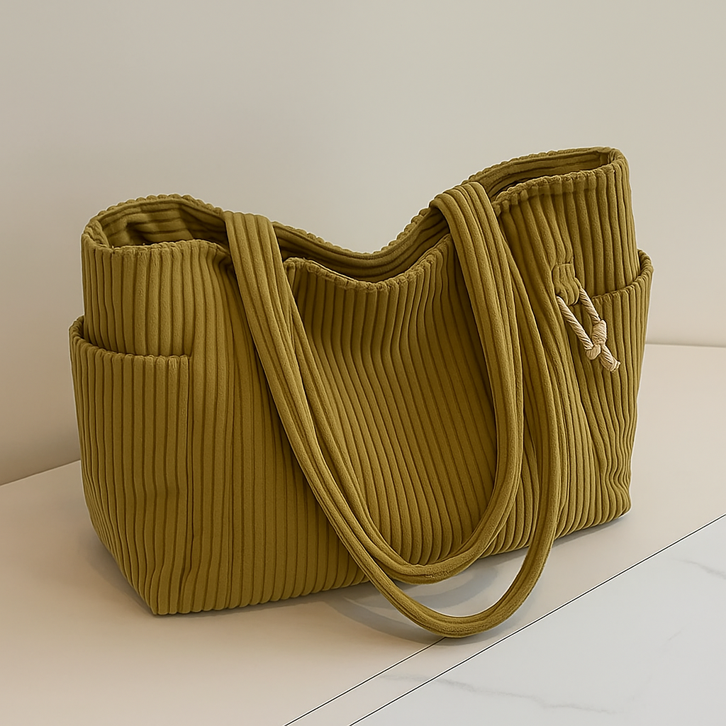 Bolso de mano acanalado con detalle de cordón