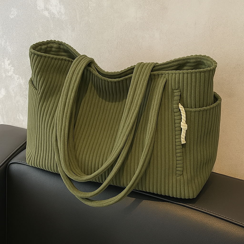 Bolso de mano acanalado con detalle de cordón