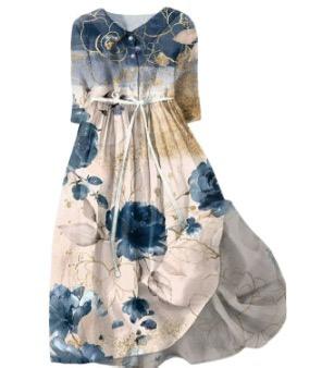 Vestido Retro con Escote Redondo y Cinturón con Cordones