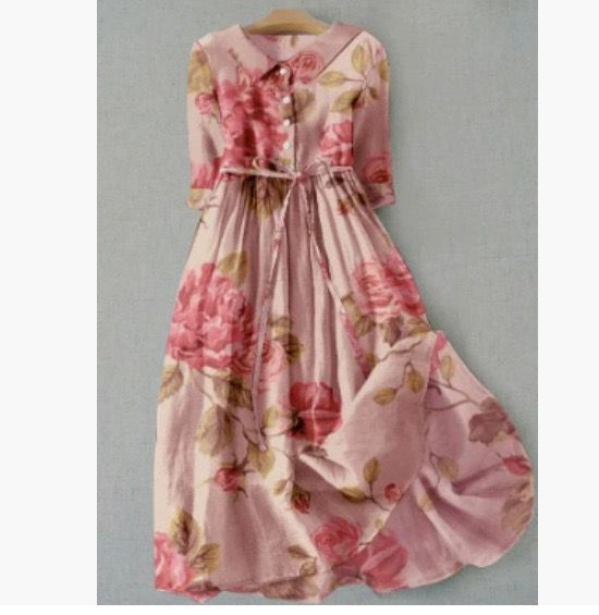 Vestido Retro con Escote Redondo y Cinturón con Cordones