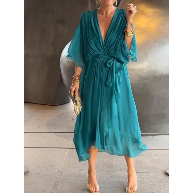 Marina™ | Vestido Midi Cruzado con Cinturón