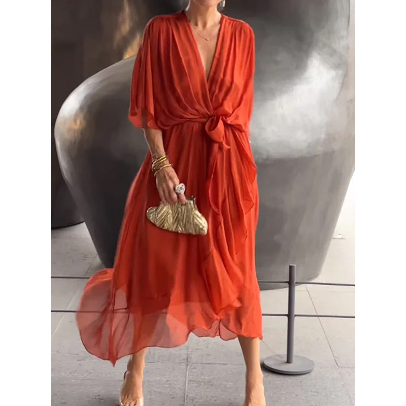 Marina™ | Vestido Midi Cruzado con Cinturón
