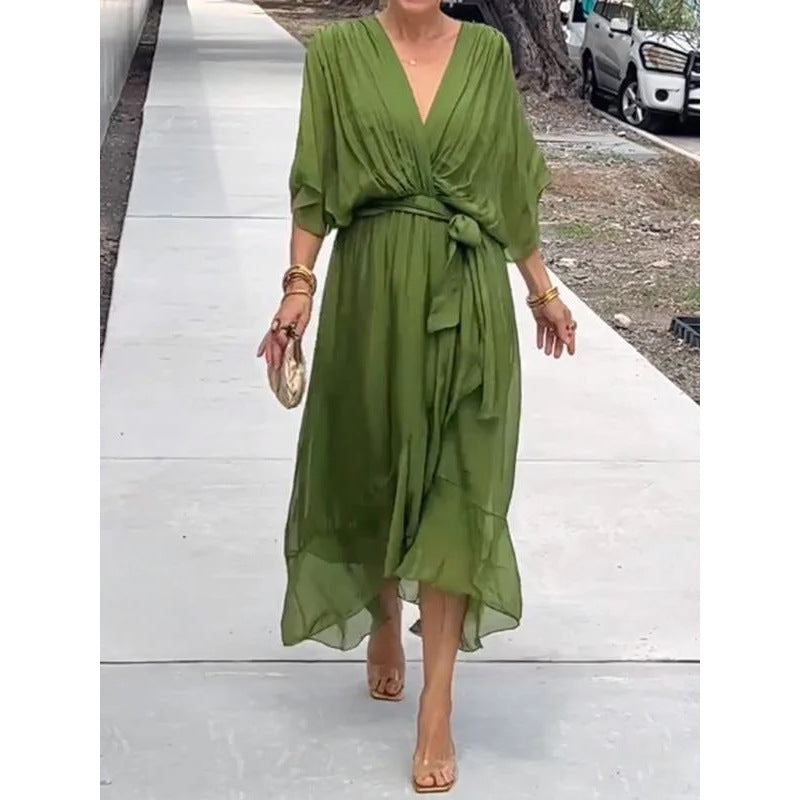 Marina™ | Vestido Midi Cruzado con Cinturón